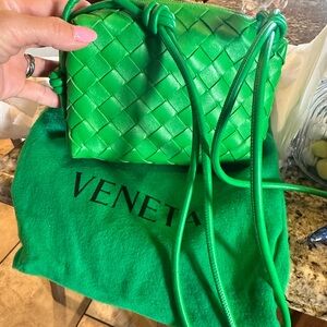 Perfect condition Bottega Mini Loop Parakeet Green Woven Leather Camera Bag
